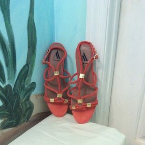 Coral Suede Sandals Gladiator Style
